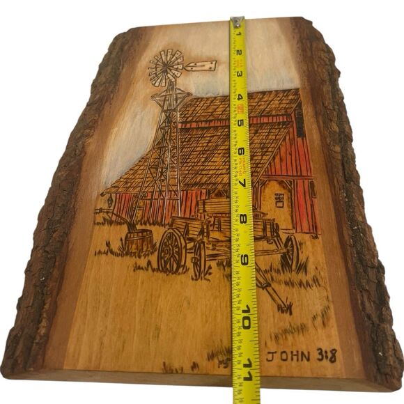 Signed Melissa Spiess Wood Burning Barn Scene Rustic Live Edge Wall Art Farm - Picture 3 of 13